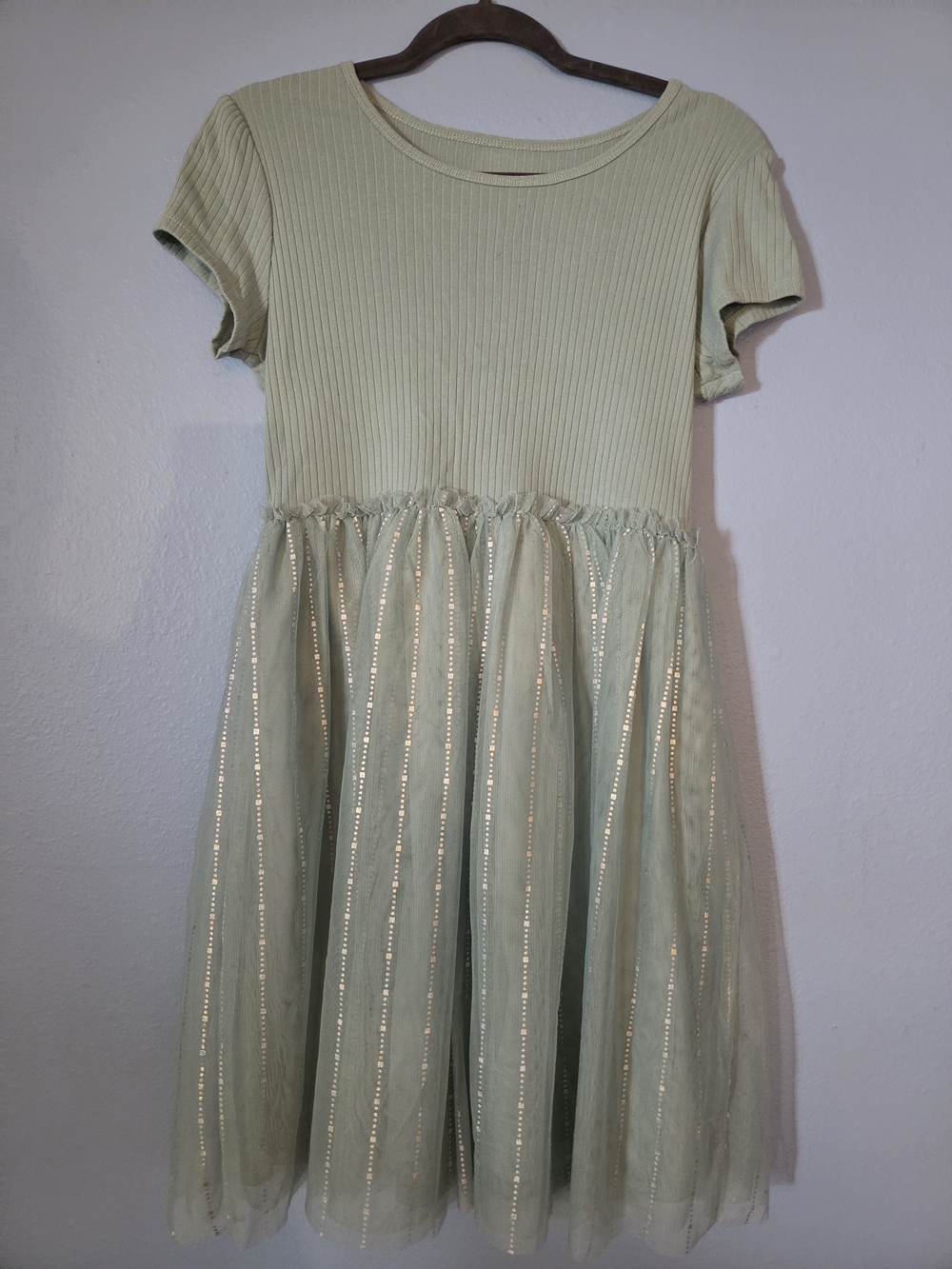 wonder nation Sage Green Ribbed Bodice Tulle Party Dress